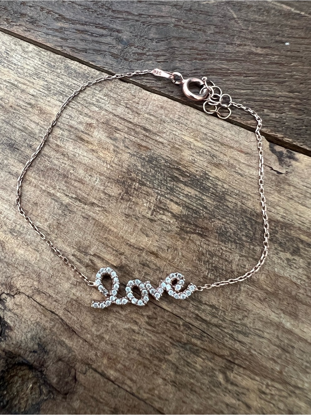 Love Script Crystal Bracelet - Rose Gold plated silver